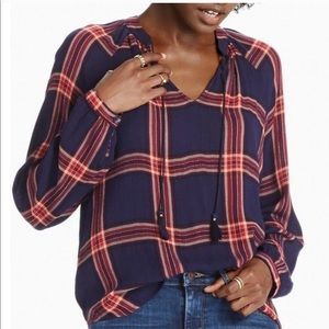 Lucky Brand Sz M Plaid Pleasant Top EUC